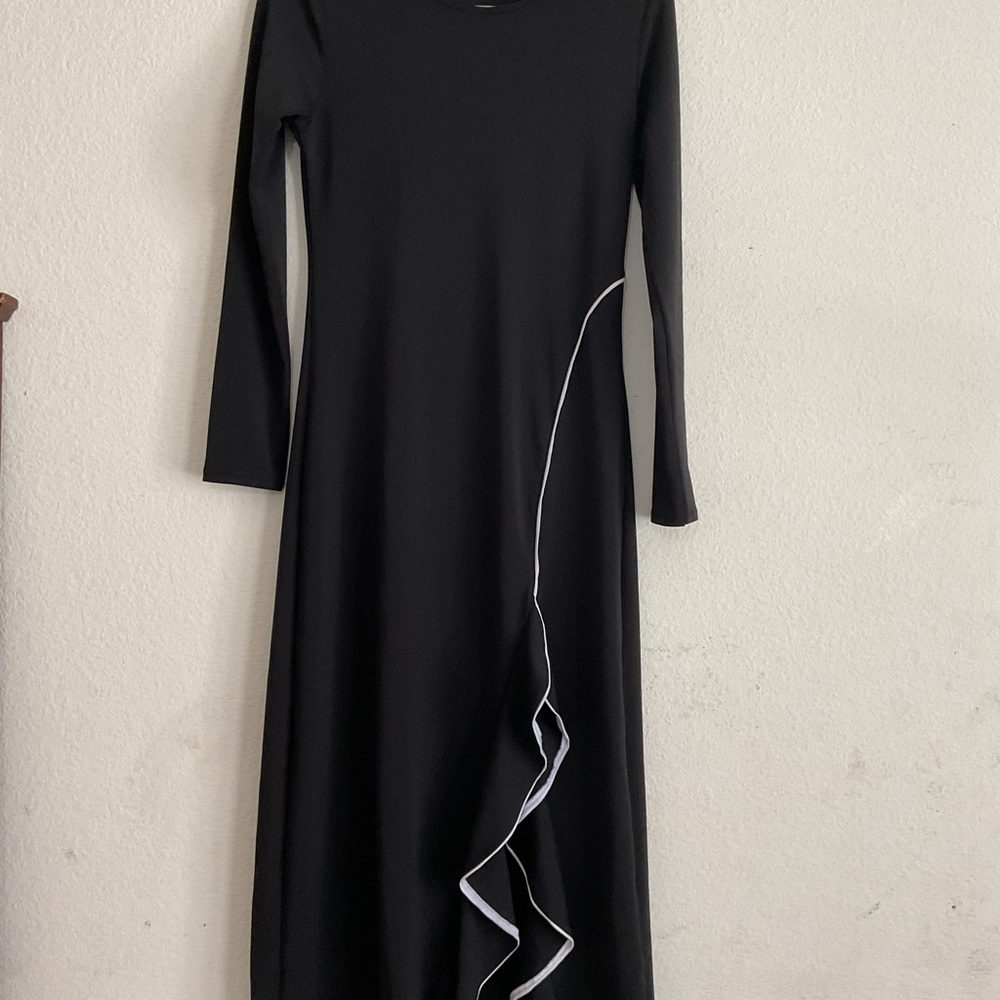 Zara Black and White Asymmetrical Ruffled Cocktail Dress